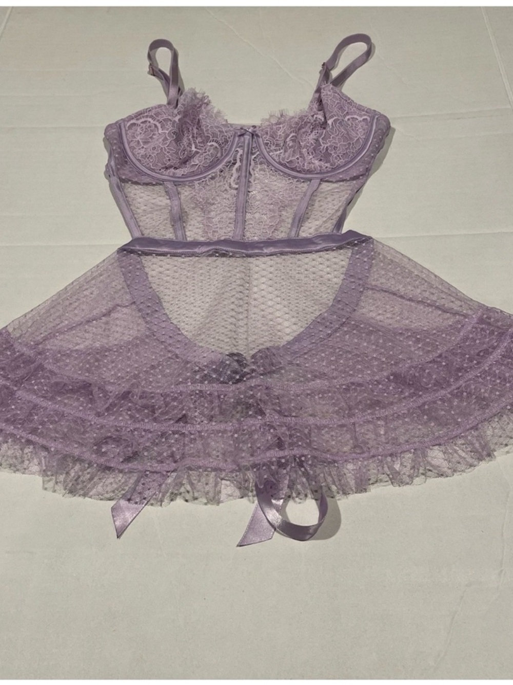 Victoria's Secret Lilac Lace & Dotted Mesh Chemise - Picture 7 of 8